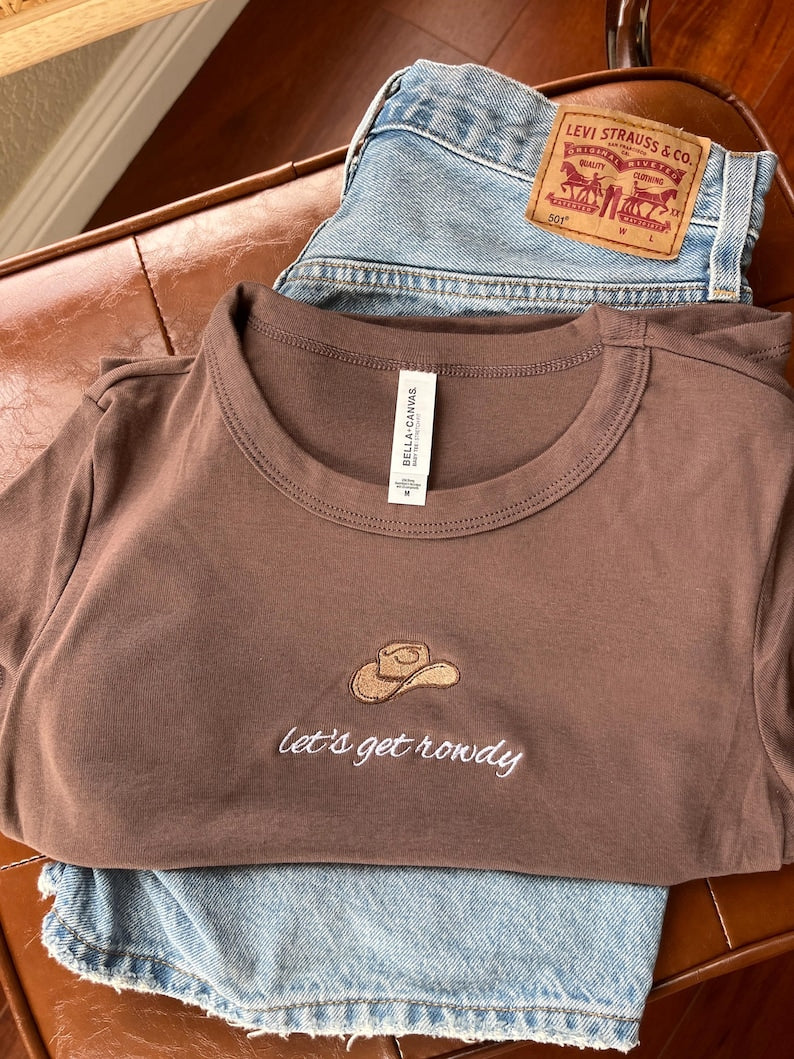 Custom Embroidered Cowgirl Bachelorette Baby Tee Shirt, Nashville Bach Party, Western Bride, Rodeo Bach Crop Tops, Country Bach Party Shirts