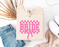 Comfort Colors® Checkered Bachelorette Shirts,Bride To Be Tee,Classy Bach Shirt, Coquette Bow Bride T-Shirt,Hen Party Bride Invitation Shirt