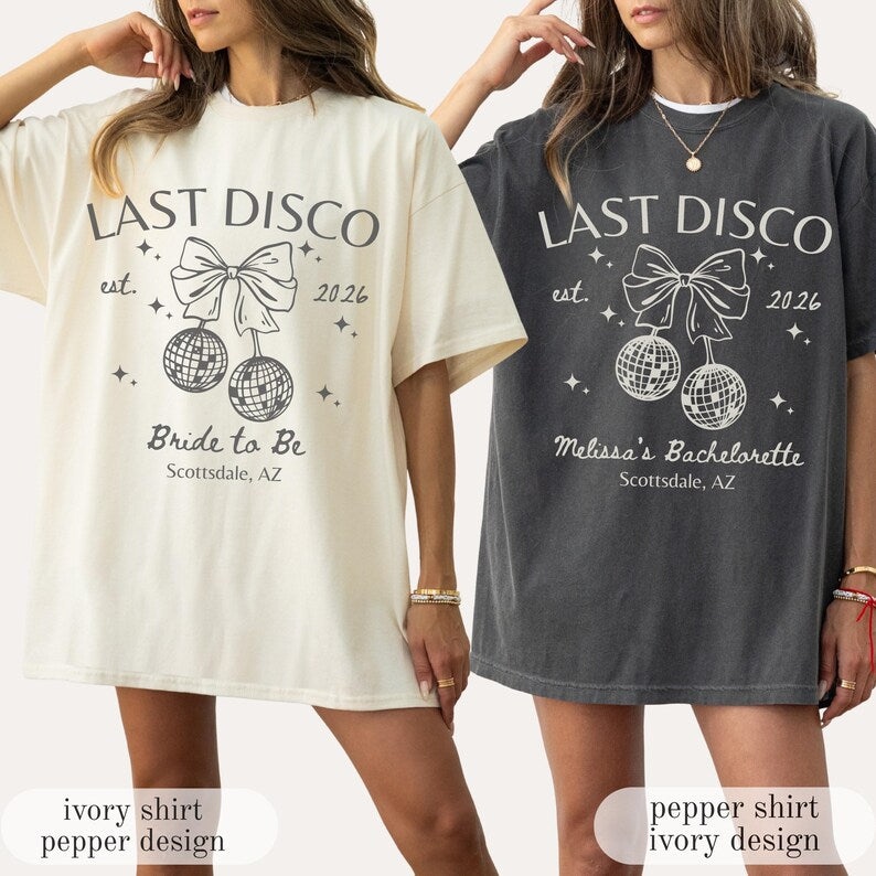 Last Disco Comfort Colors® Shirts, Custom Disco Bachelorette Party Tees, Luxury Bachelorette, Western Bach Cocktail Club Bridal Shower Gift