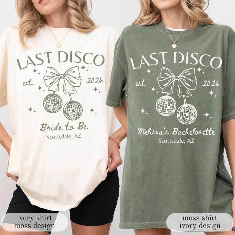 Last Disco Comfort Colors® Shirts, Custom Disco Bachelorette Party Tees, Luxury Bachelorette, Western Bach Cocktail Club Bridal Shower Gift