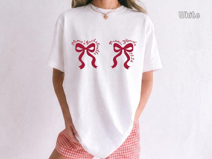 Coquette Bachelorette Shirt, Miami Bach Party Tee, Custom Bow Bride Squad Tshirt