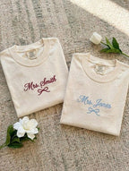 Custom Embroidery Mrs Bride Comfort Colors Shirt, Coquette Bow Bride Tee, Bachelorette Party Shirt, Engagement Gift, Wedding Gift for Her