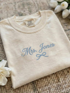 Custom Embroidery Mrs Bride Comfort Colors Shirt, Coquette Bow Bride Tee, Bachelorette Party Shirt, Engagement Gift, Wedding Gift for Her