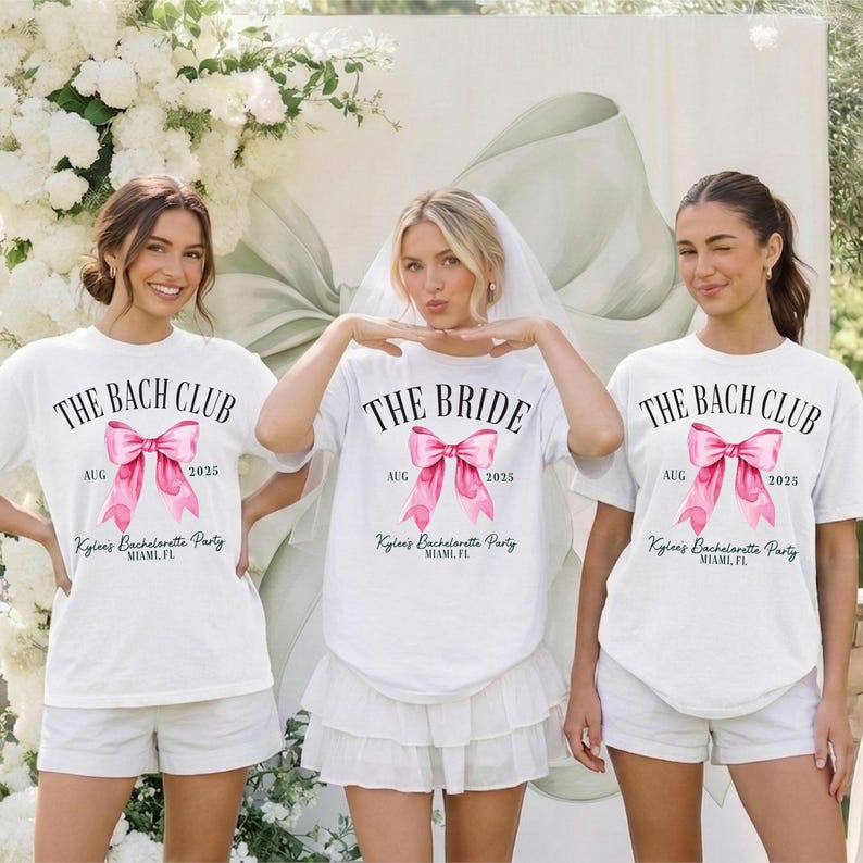 Coquette Bachelorette Shirts, Bow Bach Club Shirt, Pink Bow Bride Squad, Custom Bachelorette Party Shirts, Girls Trip Outfit