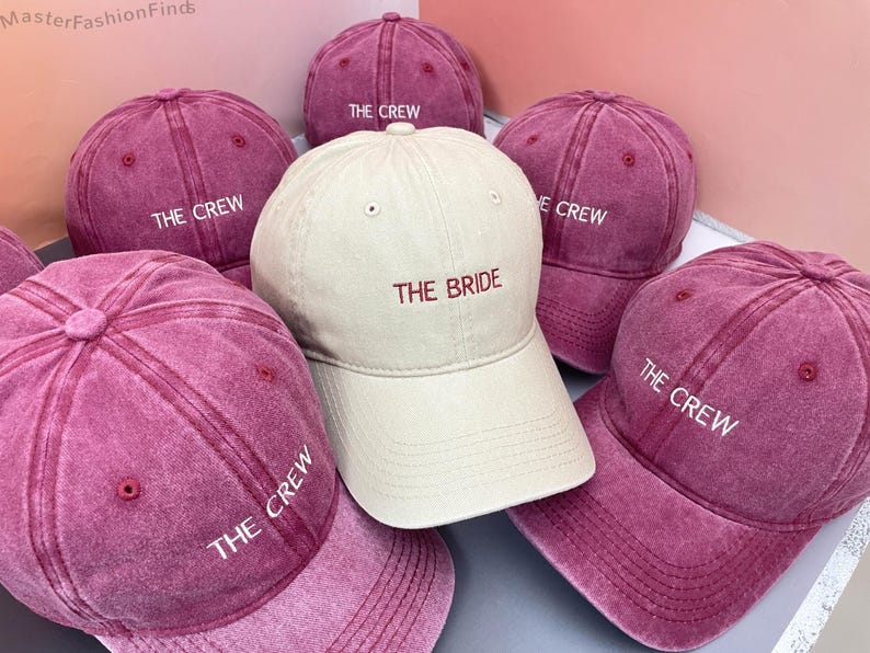 Personalized The Bride & Crew Baseball Cap | Embroidered Bride Tribe Hats | Bachelorette Party Favors and Bridal Shower Gift