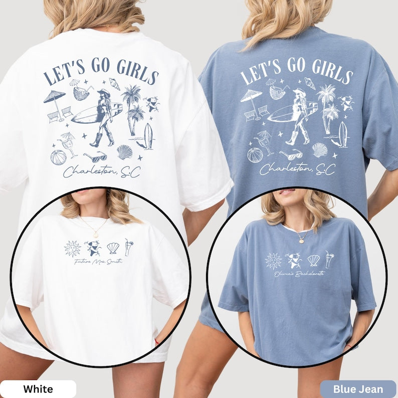 Comfort Colors Custom Coastal Bachelorette Shirt, Let's Go Girls, Western Bride and Bridesmaid Tee, Beach Cowgirl Bach, Bridal Party Gift
