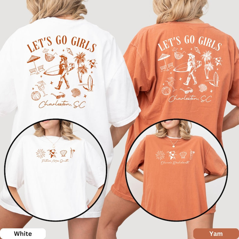 Comfort Colors Custom Coastal Bachelorette Shirt, Let's Go Girls, Western Bride and Bridesmaid Tee, Beach Cowgirl Bach, Bridal Party Gift