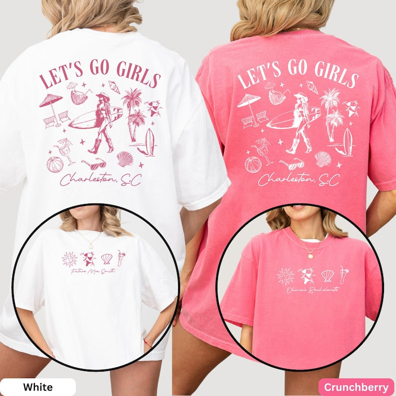Comfort Colors Custom Coastal Bachelorette Shirt, Let's Go Girls, Western Bride and Bridesmaid Tee, Beach Cowgirl Bach, Bridal Party Gift
