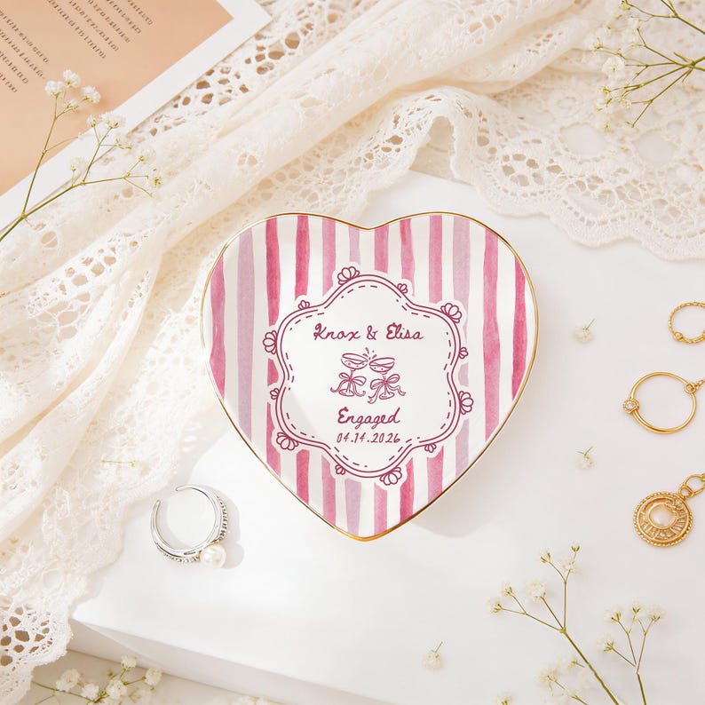 Personalized Wedding Ring Dish, Colorful Stripe Jewelry Dish for Couple, Sentimental Gift for Bride, Engagement Gift, Anniversary