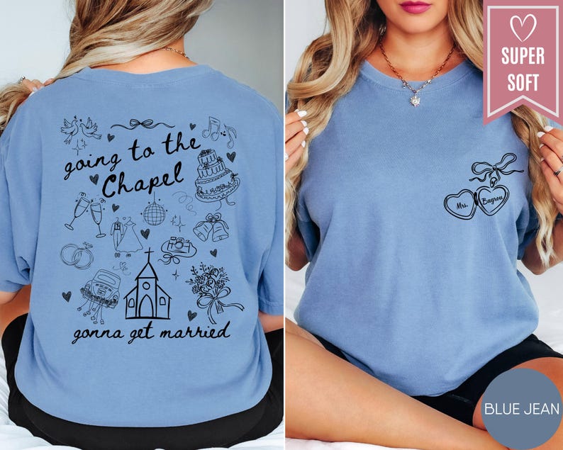 Comfort Colors® Going to the Chapel Personalized Bridal Shirt, Wedding Day of Bride Tee, Gift for Newly Engaged Custom Coquette Future Mrs.