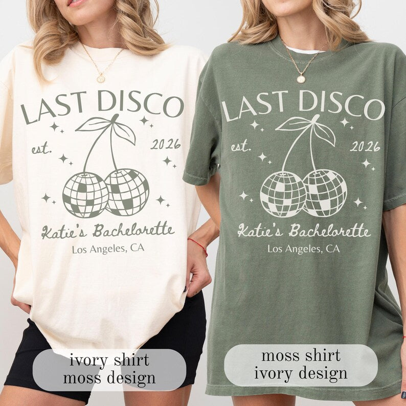 Last Disco Comfort Colors® Shirts, Custom Disco Bachelorette Party Tees, Luxury Bachelorette, Western Bach Cocktail Club Bridal Shower Gift