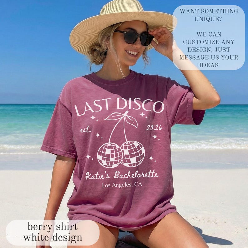 Last Disco Comfort Colors® Shirts, Custom Disco Bachelorette Party Tees, Luxury Bachelorette, Western Bach Cocktail Club Bridal Shower Gift