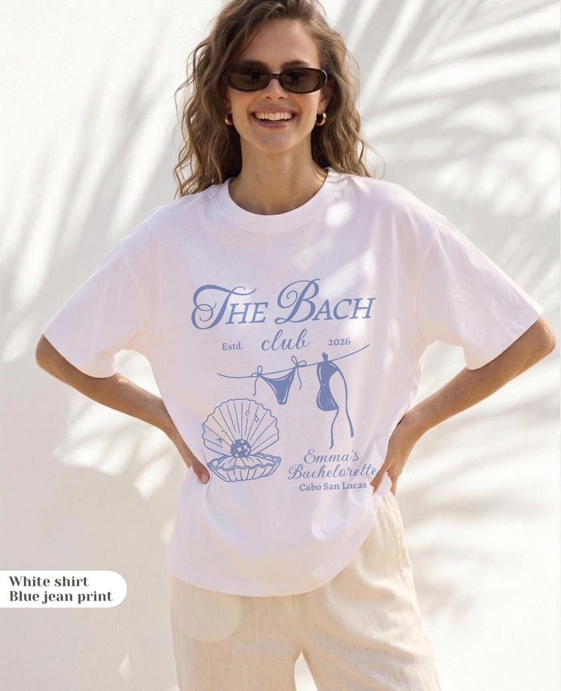Custom Beach Bachelorette Trip Shirts | The Bach Club Tees for Coastal Party | Bride and Bridesmaid T-shirts for Bachelorette Cruise