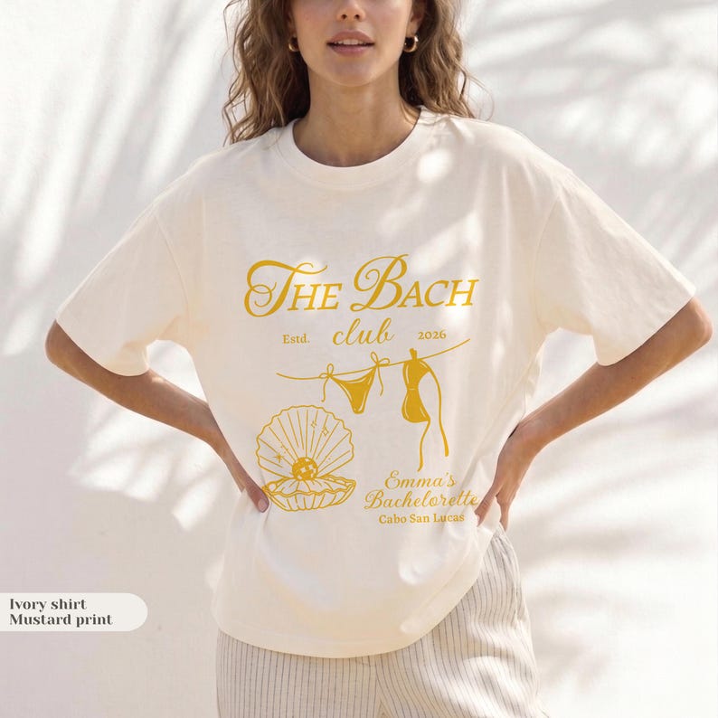 Custom Beach Bachelorette Trip Shirts | The Bach Club Tees for Coastal Party | Bride and Bridesmaid T-shirts for Bachelorette Cruise