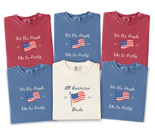 Custom All American Bride 4th of July Bachelorette Shirts, Red White I Do Tees, Matching Bride Tribe, Independence Day Weekend Bach Tee