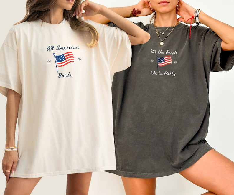 Custom All American Bride 4th of July Bachelorette Shirts, Red White I Do Tees, Matching Bride Tribe, Independence Day Weekend Bach Tee