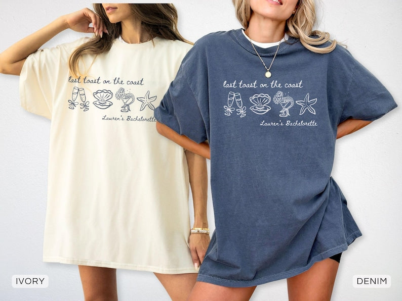 Last Toast on the Coast Bachelorette Comfort Colors® Shirts, Beach Bachelorette Group T-shirts, Coastal Bach Tee