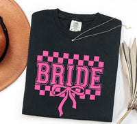 Comfort Colors® Checkered Bachelorette Shirts,Bride To Be Tee,Classy Bach Shirt, Coquette Bow Bride T-Shirt,Hen Party Bride Invitation Shirt