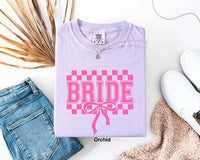 Comfort Colors® Checkered Bachelorette Shirts,Bride To Be Tee,Classy Bach Shirt, Coquette Bow Bride T-Shirt,Hen Party Bride Invitation Shirt