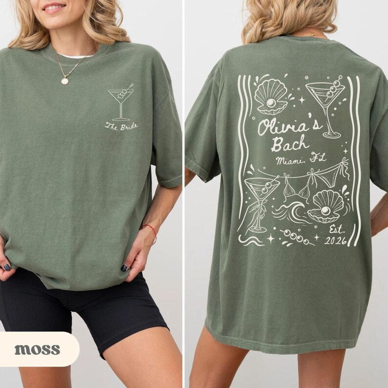 Custom Beach Bachelorette Comfort Colors Shirt, Coastal Bride Tee, Cocktail Party Shirt, Beach Bach Bridal Party Gift