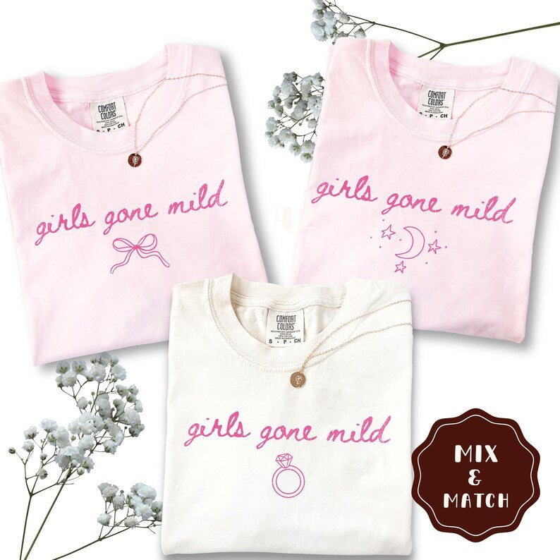 Girls Gone Mild Bachelorette Cat Shirt, Slumber Party Themed Bach Party Tshirt, Girls Trip Spa Chill Bach Tee, Pajama Sleepover Bach Tee