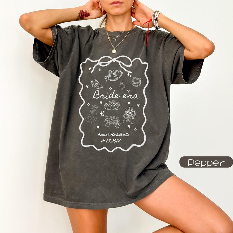 Custom Bride Era T-shirt,Personalized Bachelorette Party Tee,Coquette Bow Bridal Shower Gift, and Drawn Wedding Doodles Shirt,Future Mrs Top