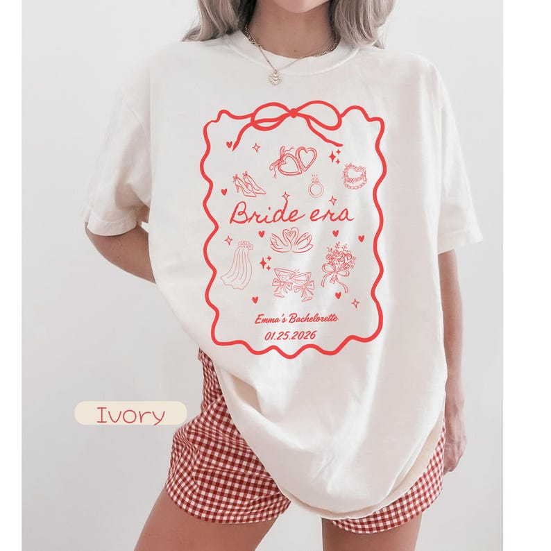 Custom Bride Era T-shirt,Personalized Bachelorette Party Tee,Coquette Bow Bridal Shower Gift, and Drawn Wedding Doodles Shirt,Future Mrs Top