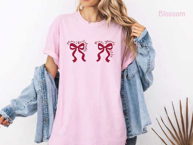 Coquette Bachelorette Shirt, Miami Bach Party Tee, Custom Bow Bride Squad Tshirt