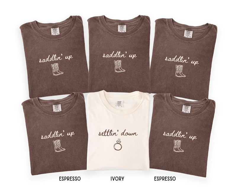 Saddlin' Up Bachelorette Comfort Colors Shirt, Custom Nashville Last Rodeo Bridal Party Tee