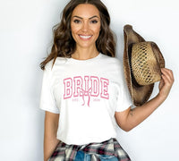 Pink Bride Est 2026 Varsity Shirt, Coquette Bow Bridal Tee