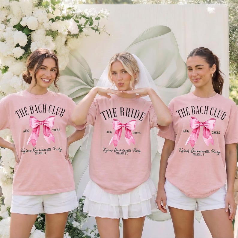 Coquette Bachelorette Shirts, Bow Bach Club Shirt, Pink Bow Bride Squad, Custom Bachelorette Party Shirts, Girls Trip Outfit