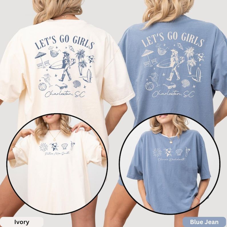 Comfort Colors Custom Coastal Bachelorette Shirt, Let's Go Girls, Western Bride and Bridesmaid Tee, Beach Cowgirl Bach, Bridal Party Gift