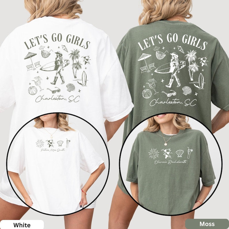Comfort Colors Custom Coastal Bachelorette Shirt, Let's Go Girls, Western Bride and Bridesmaid Tee, Beach Cowgirl Bach, Bridal Party Gift