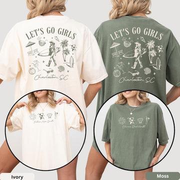 Comfort Colors Custom Coastal Bachelorette Shirt, Let's Go Girls, Western Bride and Bridesmaid Tee, Beach Cowgirl Bach, Bridal Party Gift
