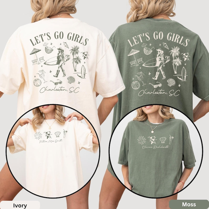 Comfort Colors Custom Coastal Bachelorette Shirt, Let's Go Girls, Western Bride and Bridesmaid Tee, Beach Cowgirl Bach, Bridal Party Gift