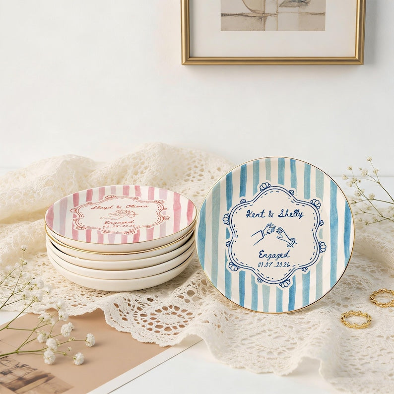 Personalized Wedding Ring Dish, Colorful Stripe Jewelry Dish for Couple, Sentimental Gift for Bride, Engagement Gift, Anniversary