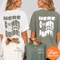 Custom Here Comes The Bride Bachelorette Shirts, Retro Miami Disco Ball Graphic Tee, Bride Squad
