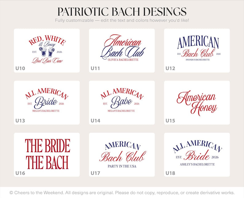 Patriotic Group Hats, USA Bachelorette Hats, 4th of July Party hats, Fourth of July Bach Hats, American Bride