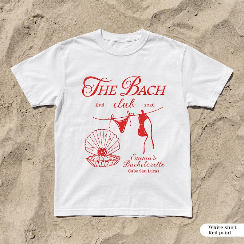 Custom Beach Bachelorette Trip Shirts | The Bach Club Tees for Coastal Party | Bride and Bridesmaid T-shirts for Bachelorette Cruise