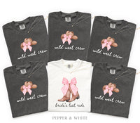 Bachelorette Shirt Bride’s Last Ride, Wild West Crew Tee, Comfort Colors® Western Cowgirl Boots Pink Bow Nashville Bachelorette Party tShirt