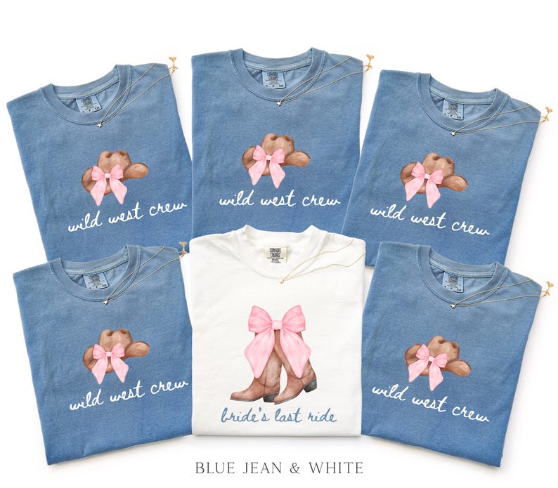 Bachelorette Shirt Bride’s Last Ride, Wild West Crew Tee, Comfort Colors® Western Cowgirl Boots Pink Bow Nashville Bachelorette Party tShirt