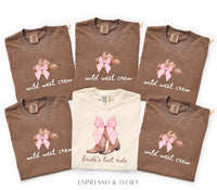 Bachelorette Shirt Bride’s Last Ride, Wild West Crew Tee, Comfort Colors® Western Cowgirl Boots Pink Bow Nashville Bachelorette Party tShirt