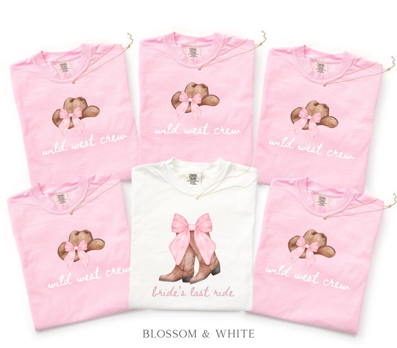 Bachelorette Shirt Bride’s Last Ride, Wild West Crew Tee, Comfort Colors® Western Cowgirl Boots Pink Bow Nashville Bachelorette Party tShirt