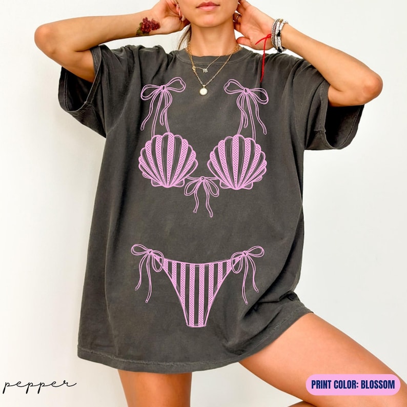 Comfort Colors® Seashell Bikini Shirt, Girls Beach Party Coastal Trip Tee, Bikini Bachelorette Shirts