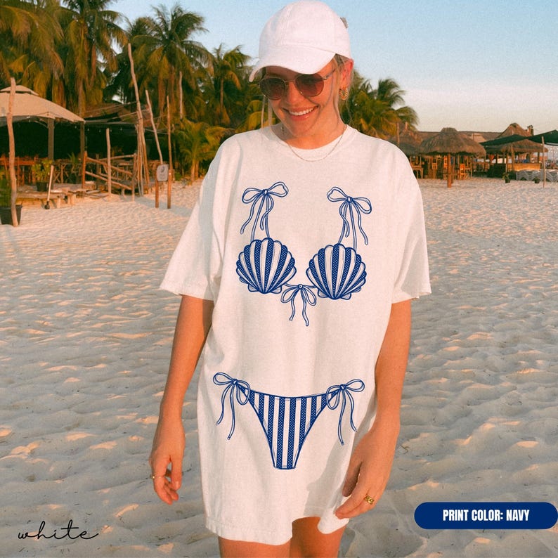 Comfort Colors® Seashell Bikini Shirt, Girls Beach Party Coastal Trip Tee, Bikini Bachelorette Shirts