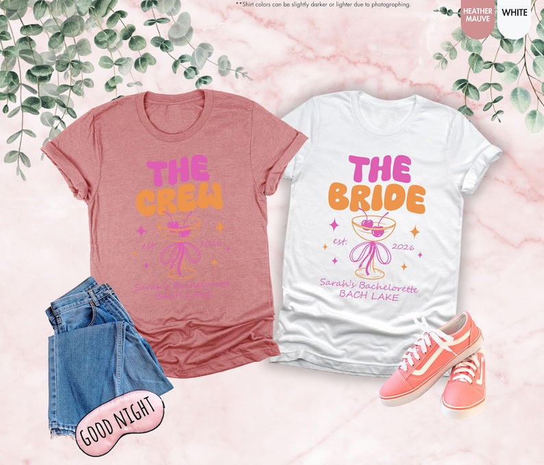 Custom Bachelor Shirt, Matching Bridesmaid Tee, Bride Party Crew Tee, Bachelor Girls Trip Shirt, Coquette Bow Bride Shirt, Bridal Party Tee
