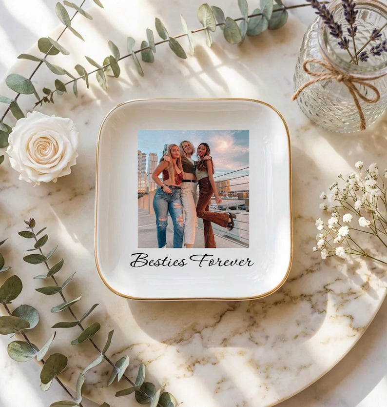 Personalised Photo Trinket Dish, Custom Jewelry Ring Dish, Trinket Tray for Best Friend, Bestie, Bridesmaid Proposal, Wedding Gift