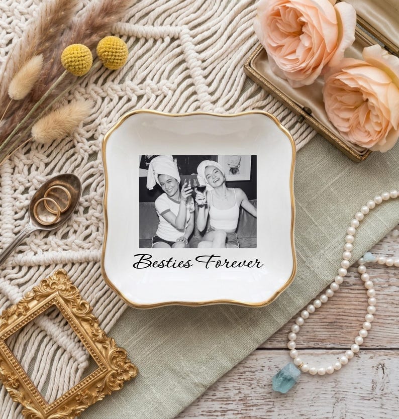 Personalised Photo Trinket Dish, Custom Jewelry Ring Dish, Trinket Tray for Best Friend, Bestie, Bridesmaid Proposal, Wedding Gift