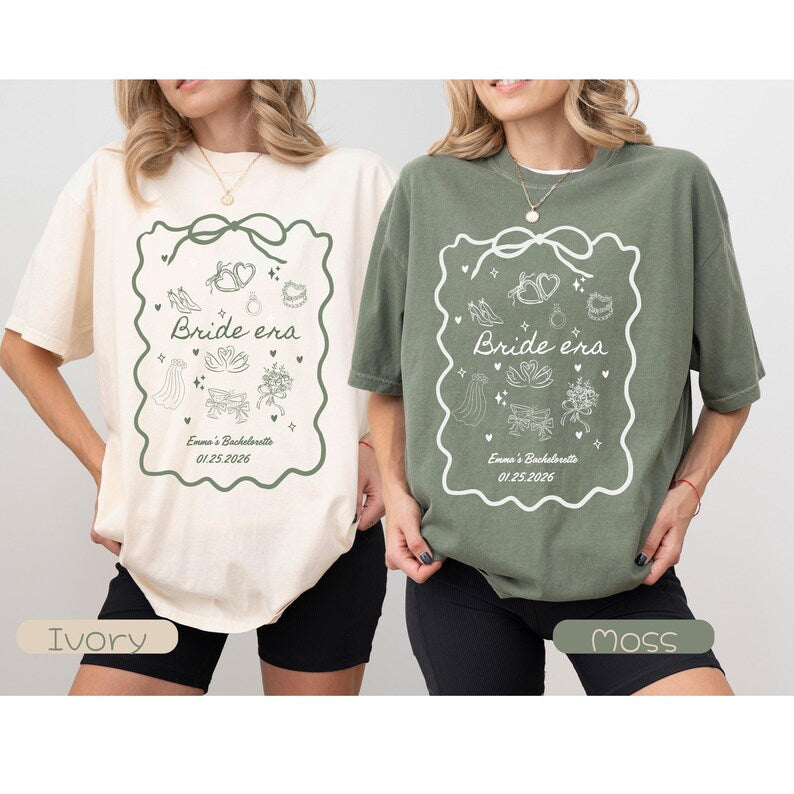 Custom Bride Era T-shirt,Personalized Bachelorette Party Tee,Coquette Bow Bridal Shower Gift, and Drawn Wedding Doodles Shirt,Future Mrs Top