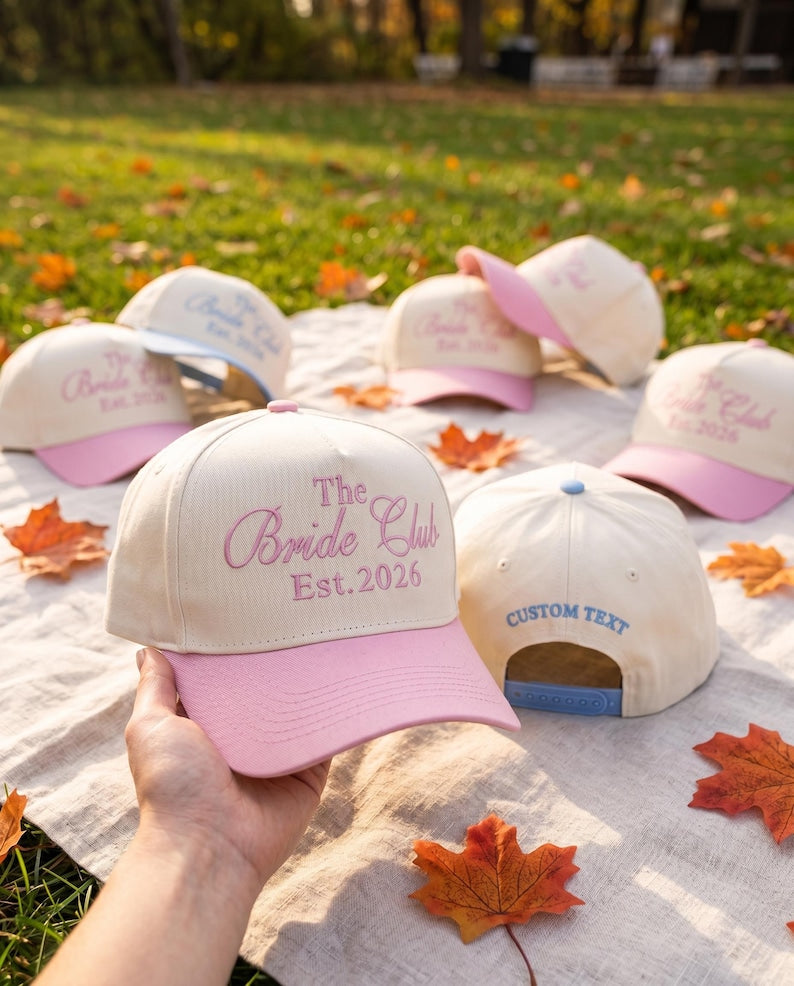 Personalized Embroidered Bride Hat, Custom Bachelorette Baseball Cap, Bride Squad Accessory, Bridal Party Gift, Est Year Snapback Hat